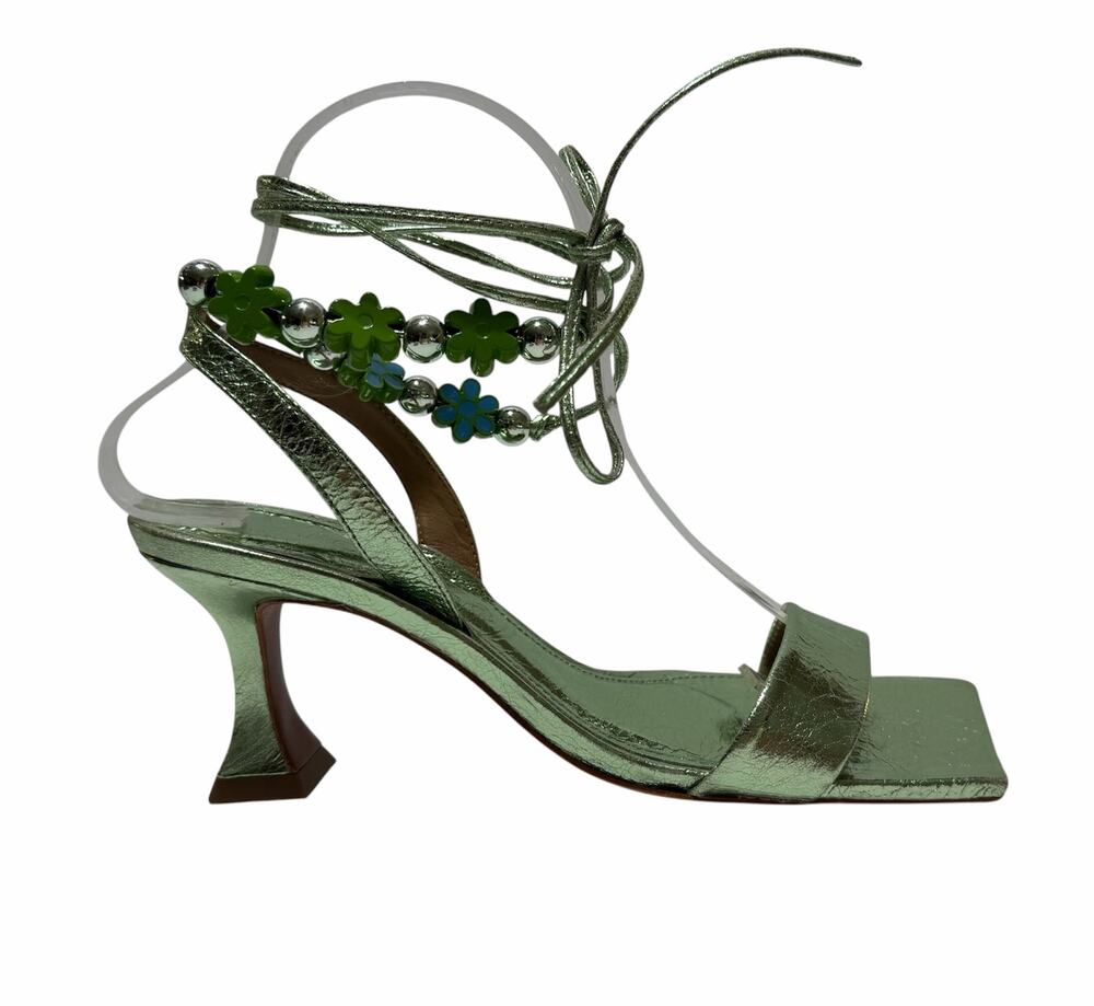 Anthropologie Vicenza Charm Wrap Metallic Green Leather Heels size 7